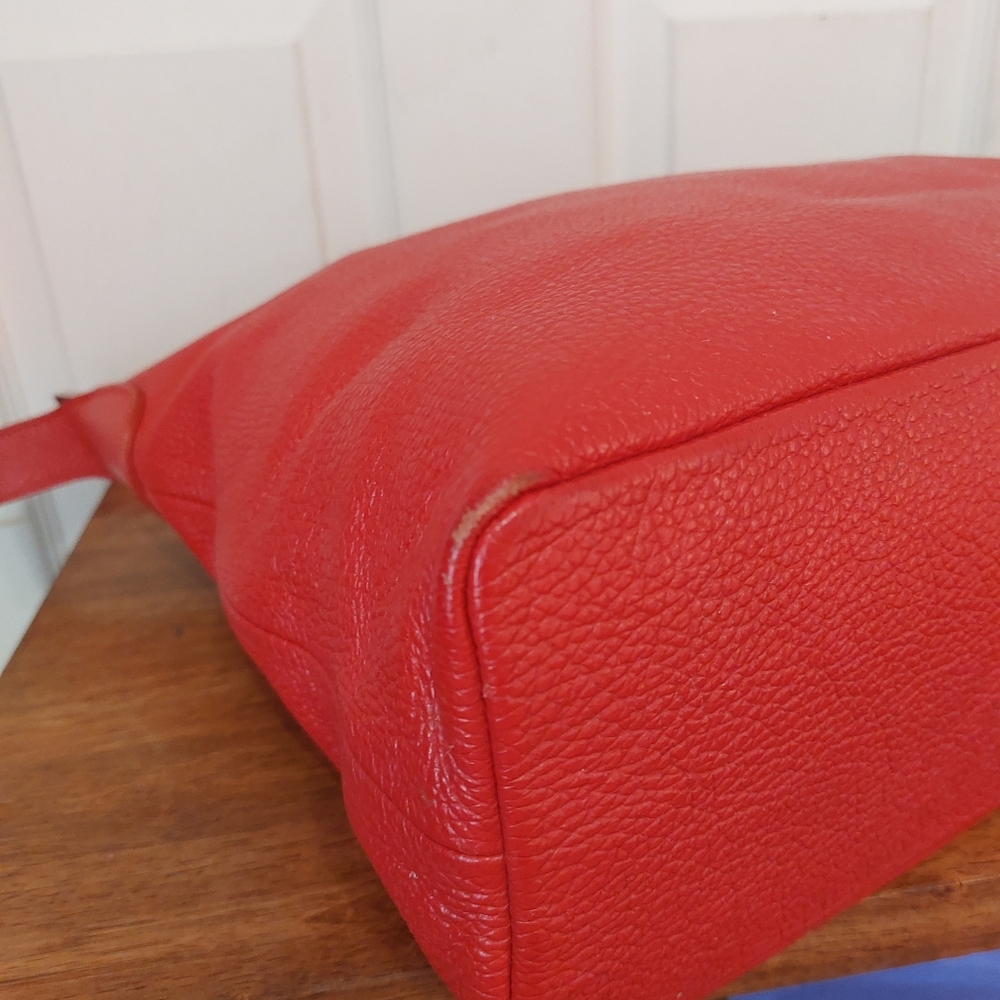 M&R Moda In Pelle Firenze Italy Red Peebled Genuine Leather Hobo Tote Bag - Picture 7 of 14